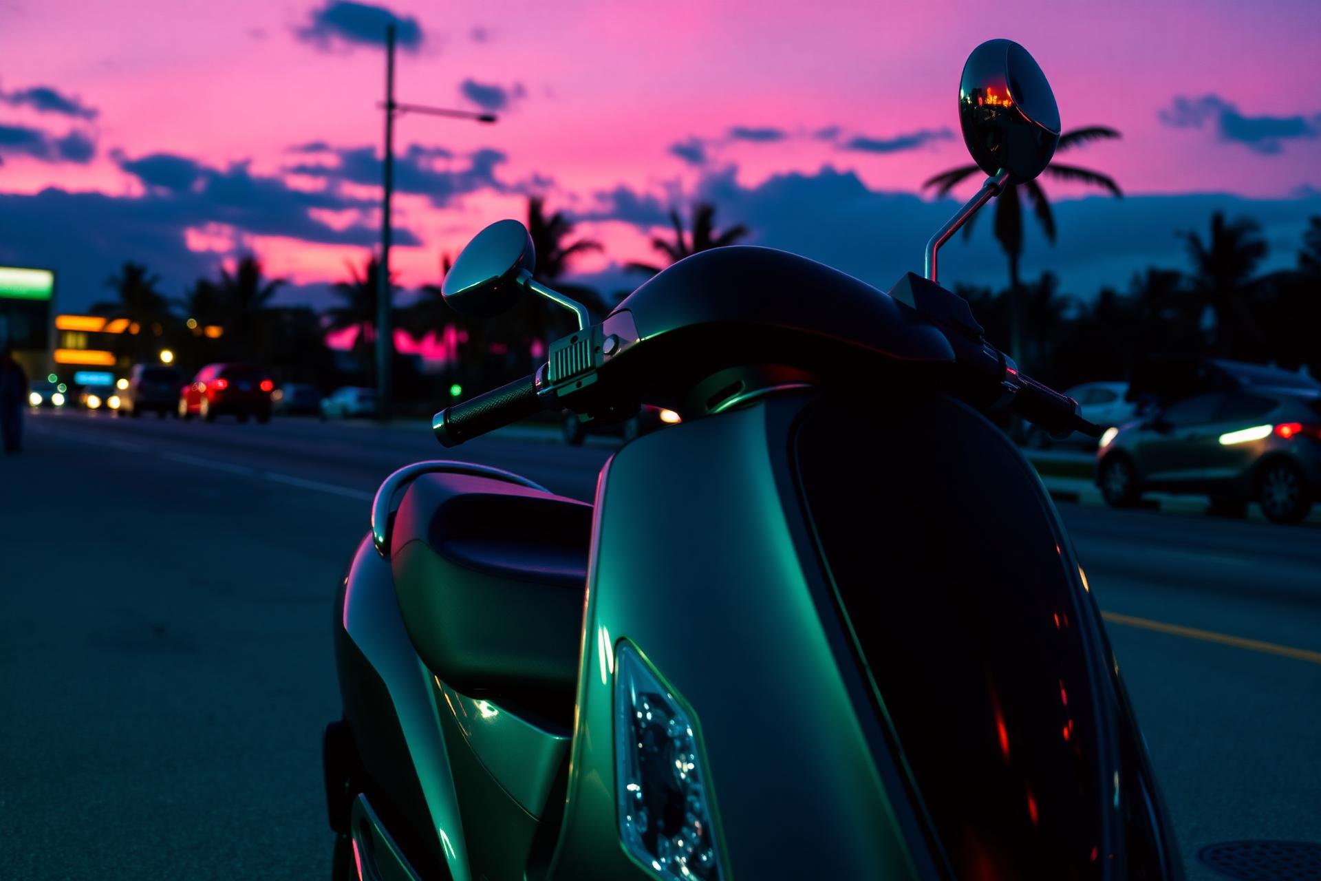 Scooter on Miami Beach at dusk